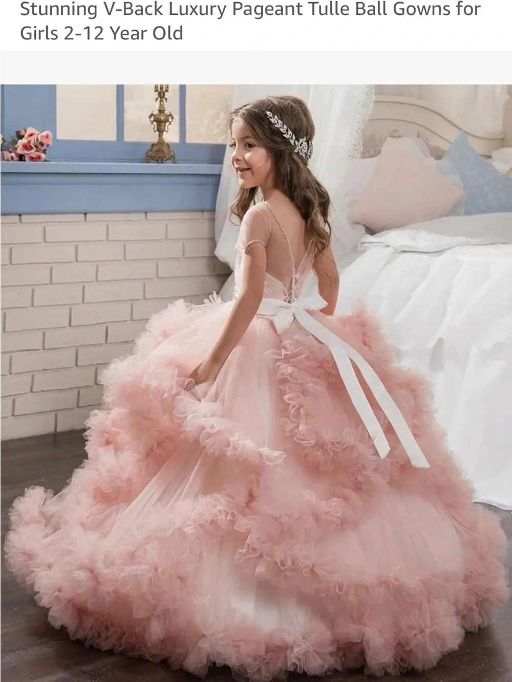 ABaoWedding Blush Pink Luxury Pageant Ball Gown | Girls Sz 8 | Flower Girl Dress